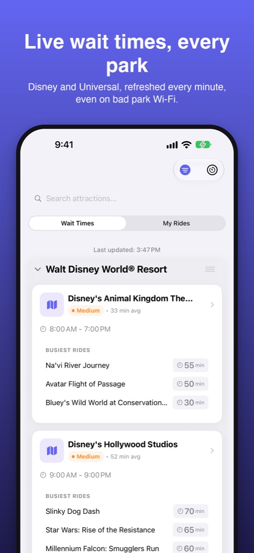 Live wait times for every park