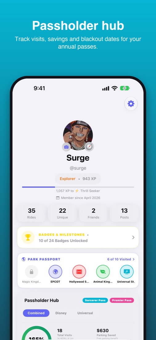 Profile with badges and passholder hub